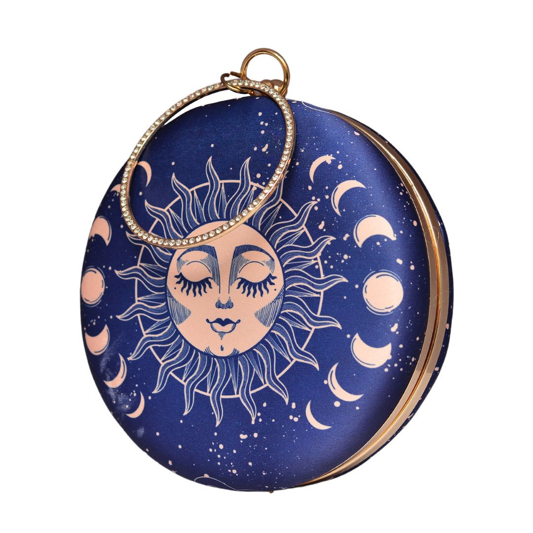 Sun-Moon Round Printed Clutch