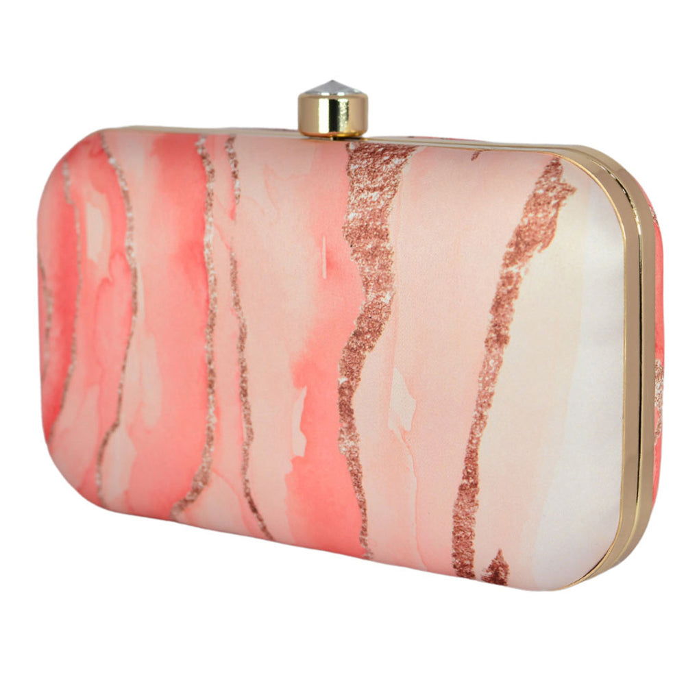 Glitter Coral Resin Print Clutch