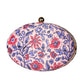 Blue And Red Flower Printed Oval Clutch