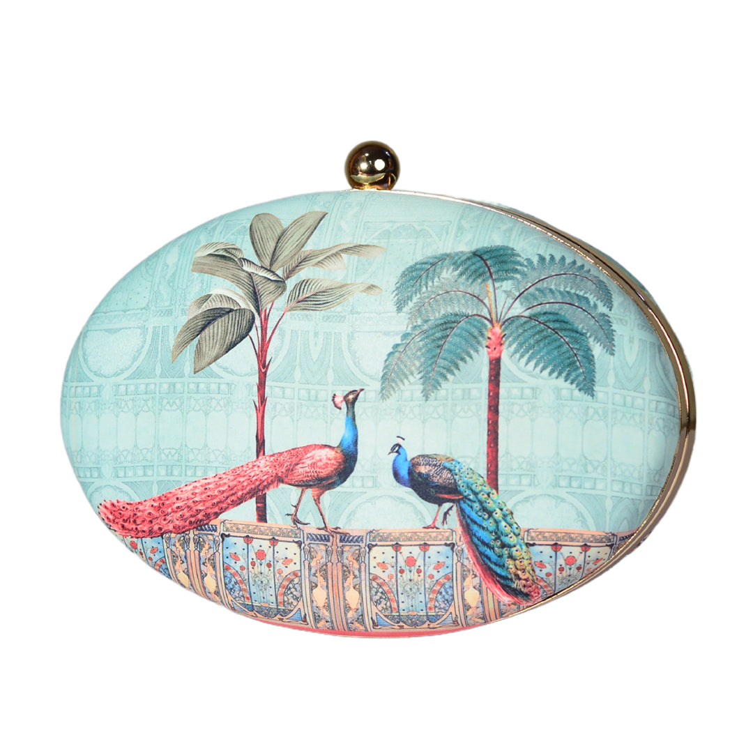 Peacock Pattern Oval Clutch