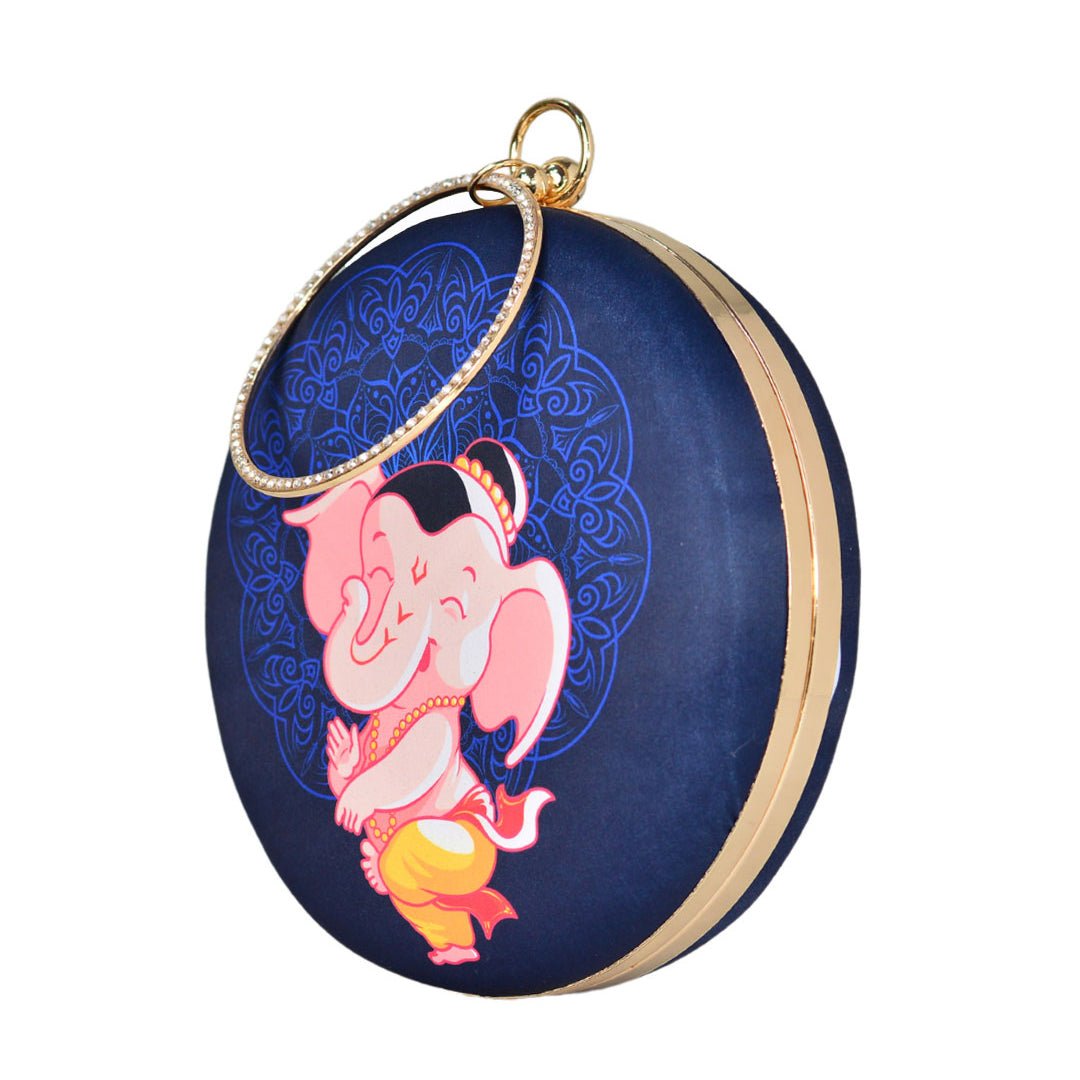 Ganesh Printed Round Clutch