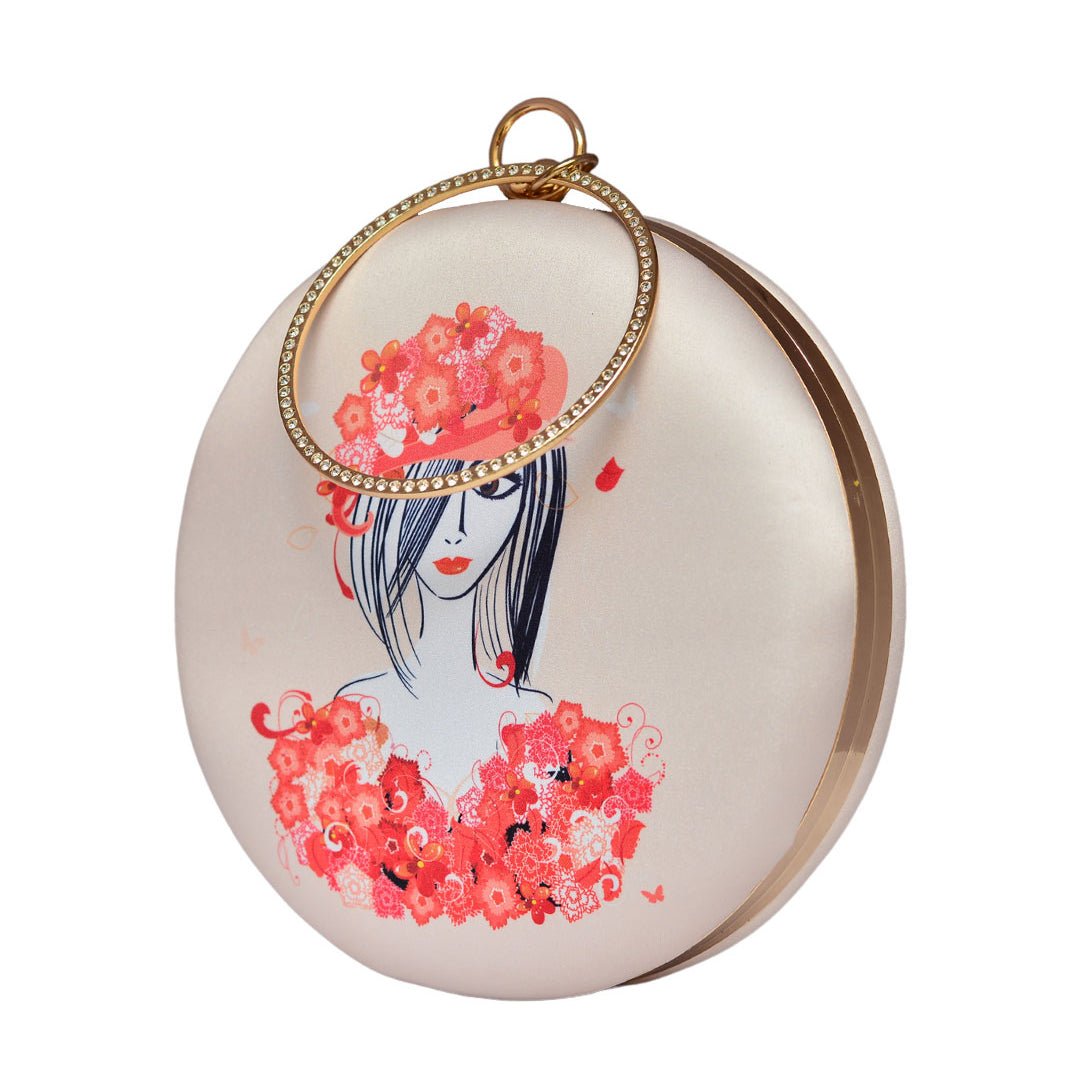 Red Floral Round Printed Clutch