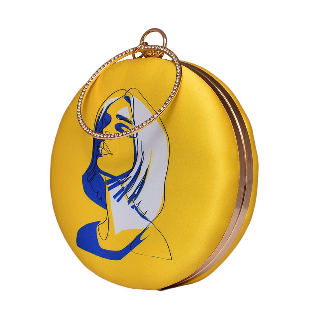 Woman Portrait Round Printed Clutch