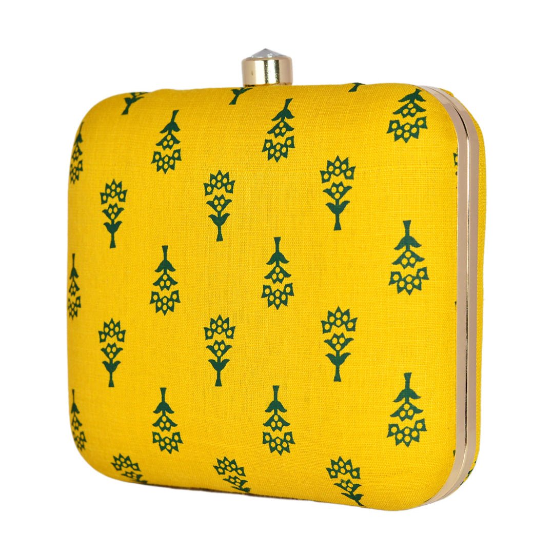 Yellow Pattern Fabric Clutch