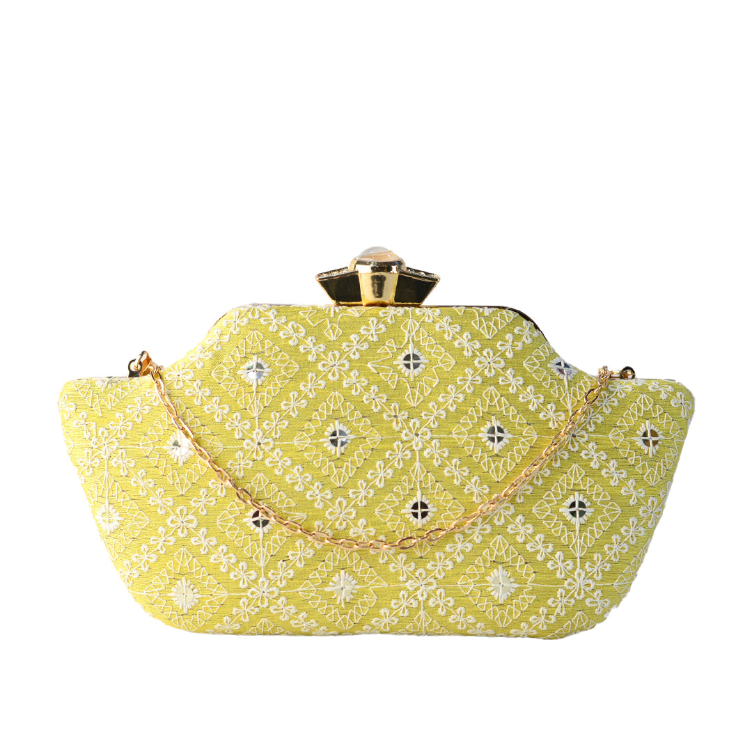 Artklim Yellow Boat Shaped Clutch With Squines