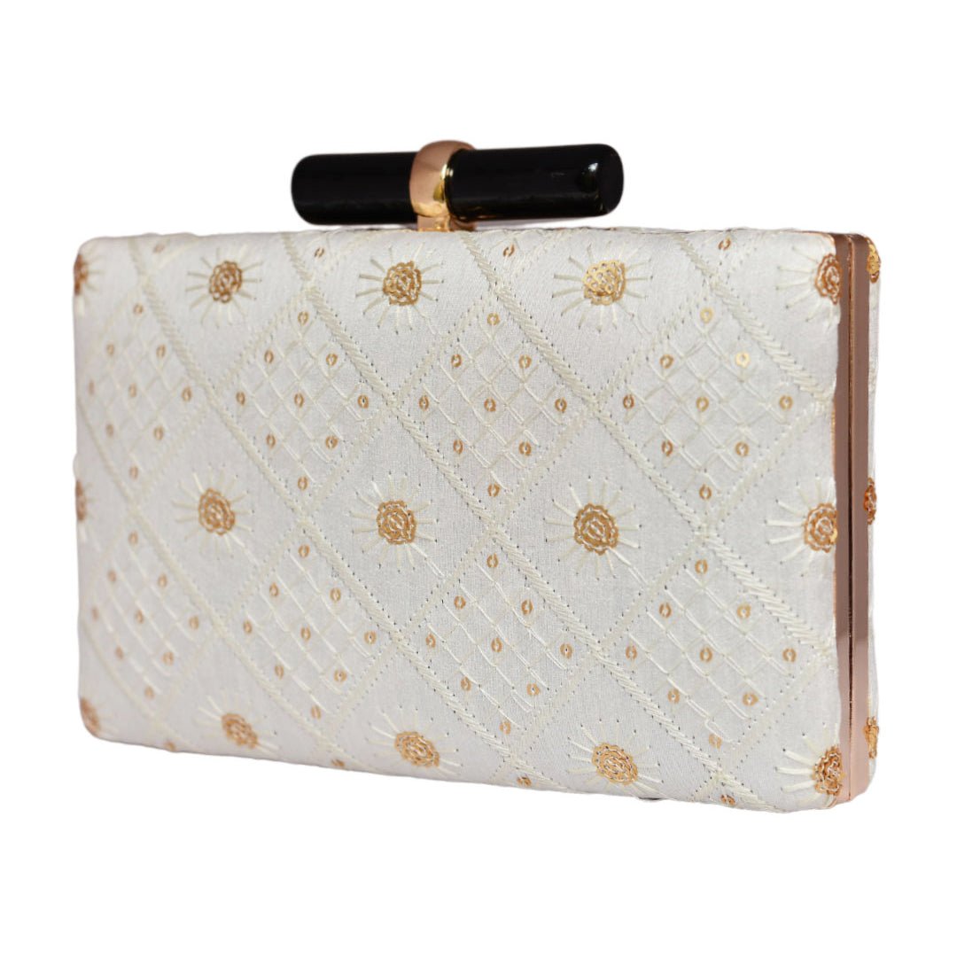 White Sequins Embroidered Clutch