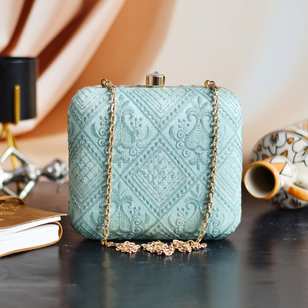 Artklim Bright Blue Captivating Embroidery Clutch
