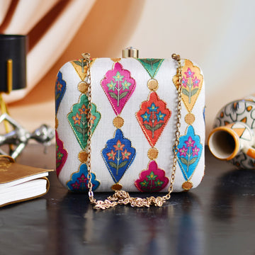 Artklim Traditional Motifs on Dreamy White Background Clutch