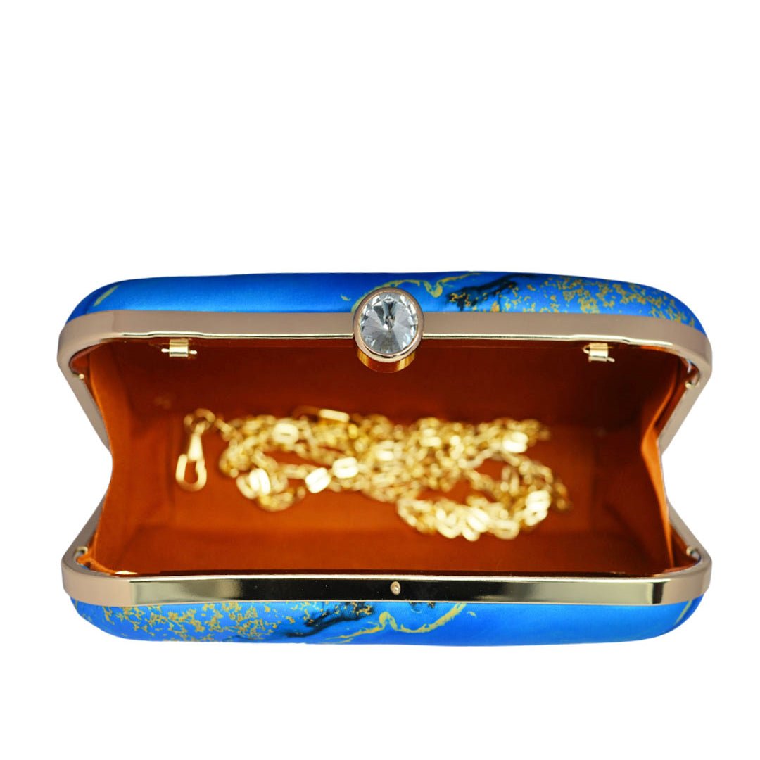 Blue-Golden Resin Print Clutch