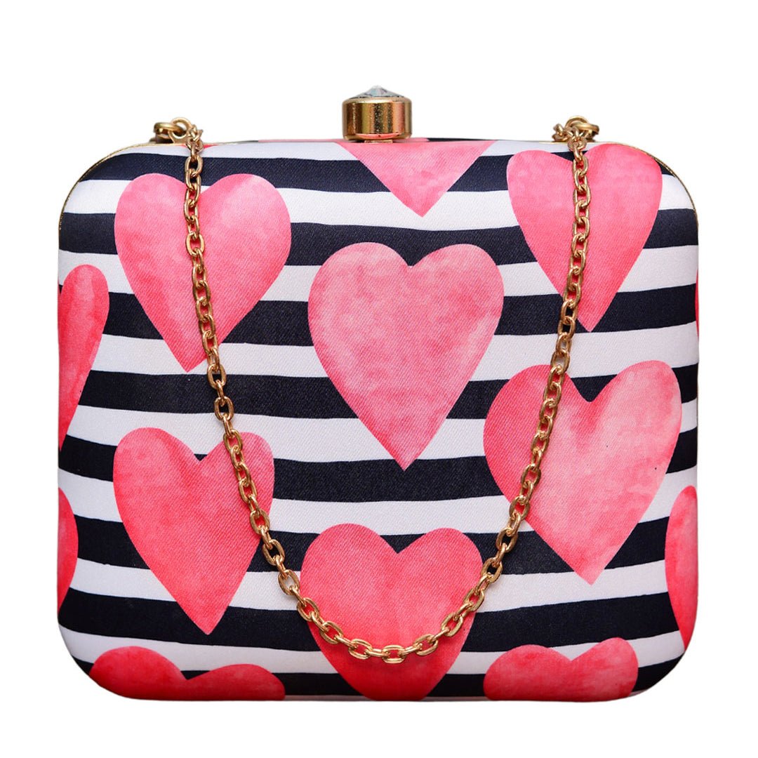 Artklim Red Hearts Printed Clutch