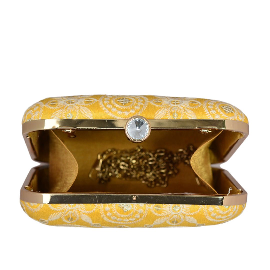 Yellow Embroidered Clutch