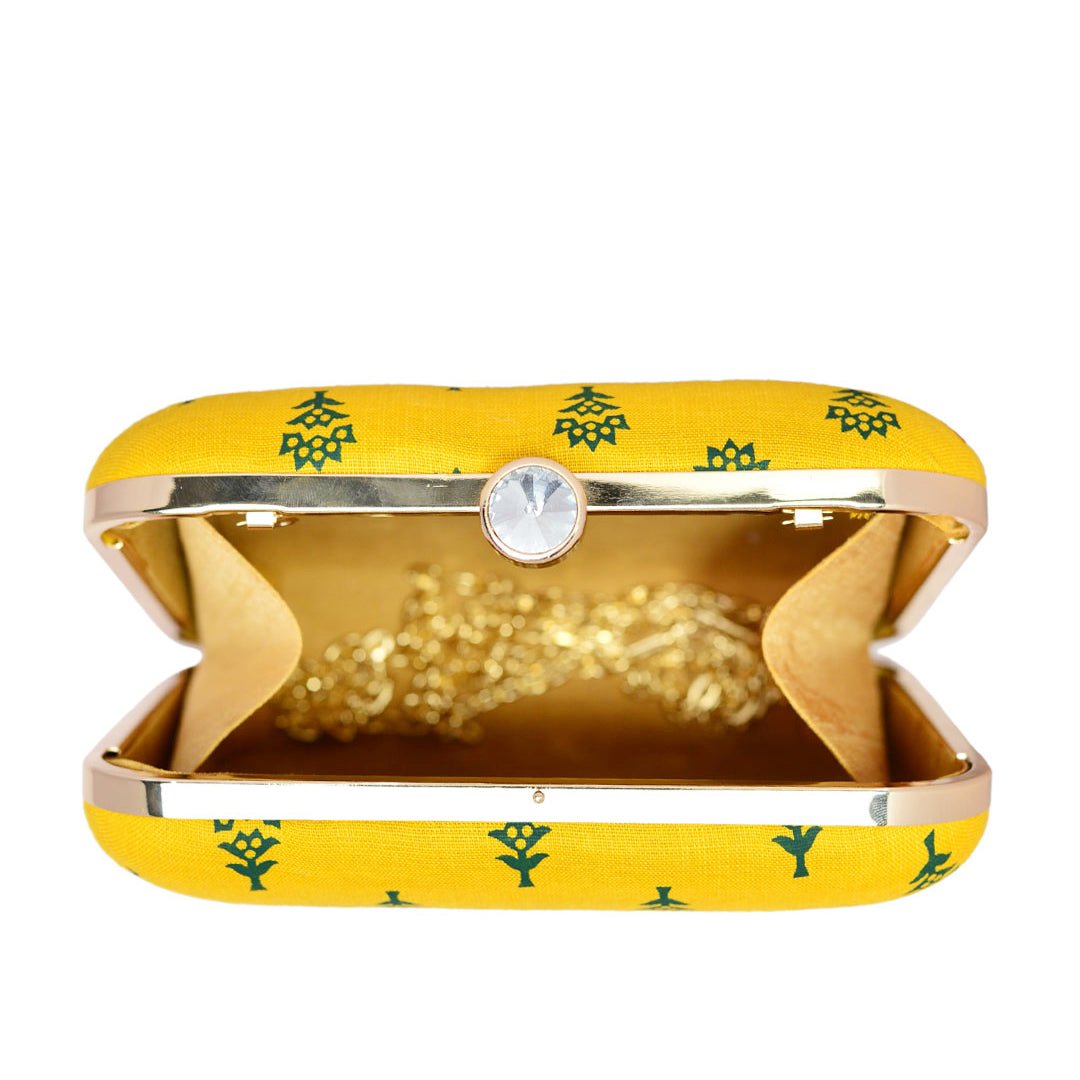 Yellow Pattern Fabric Clutch