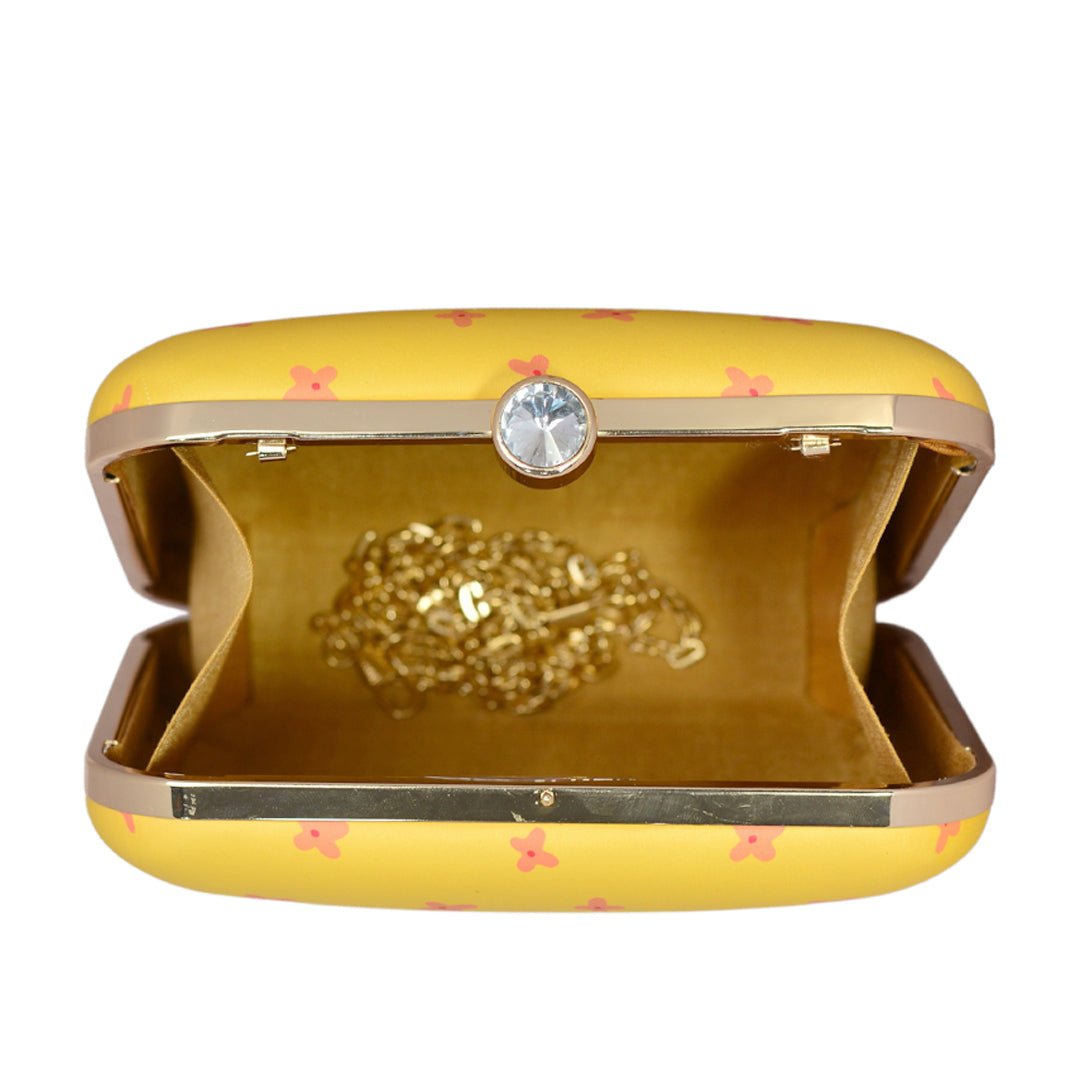 Two Birds Yellow Printed Clutch