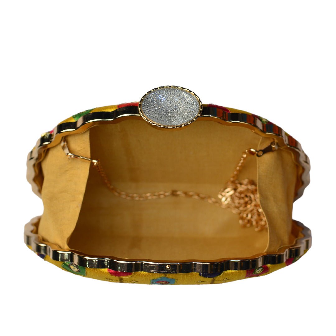 Artklim Multi-Color Handwork on Yellow Base Clutch