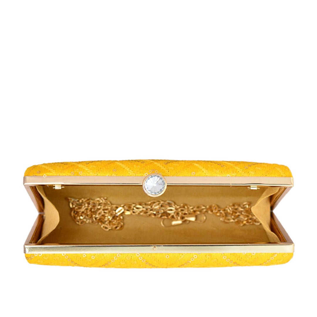 Yellow Embroidered Rectangular Clutch