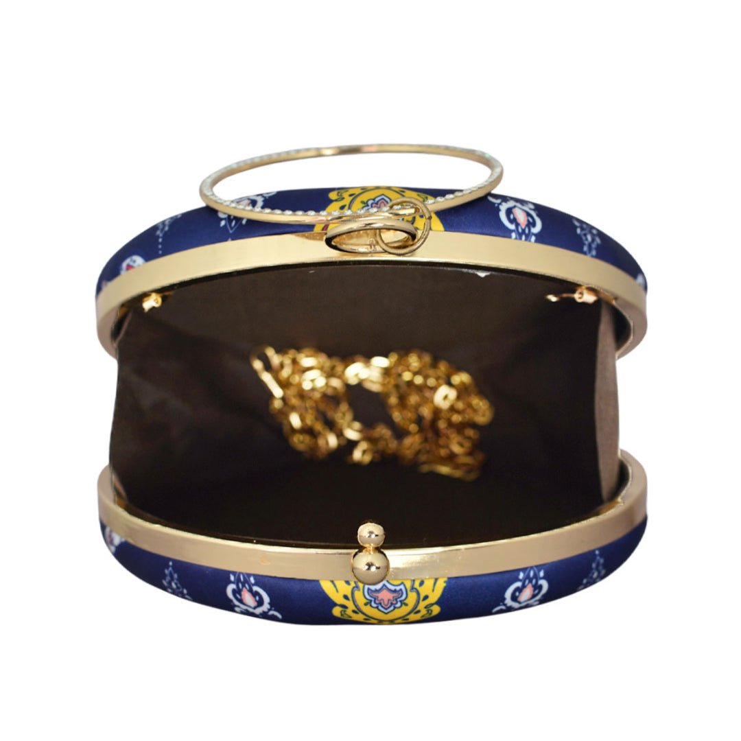 White Elephant Round Printed Clutch