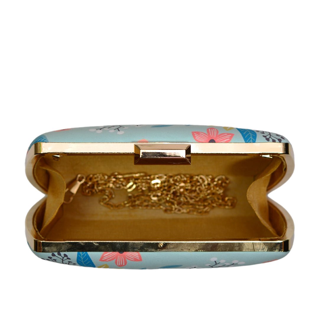 Sky Blue Base Floral Clutch