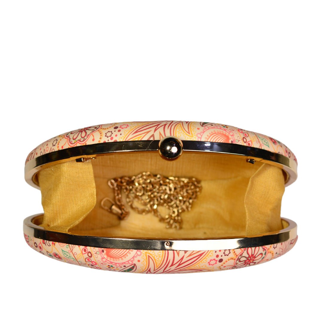 Pink Printed Oval Clutch