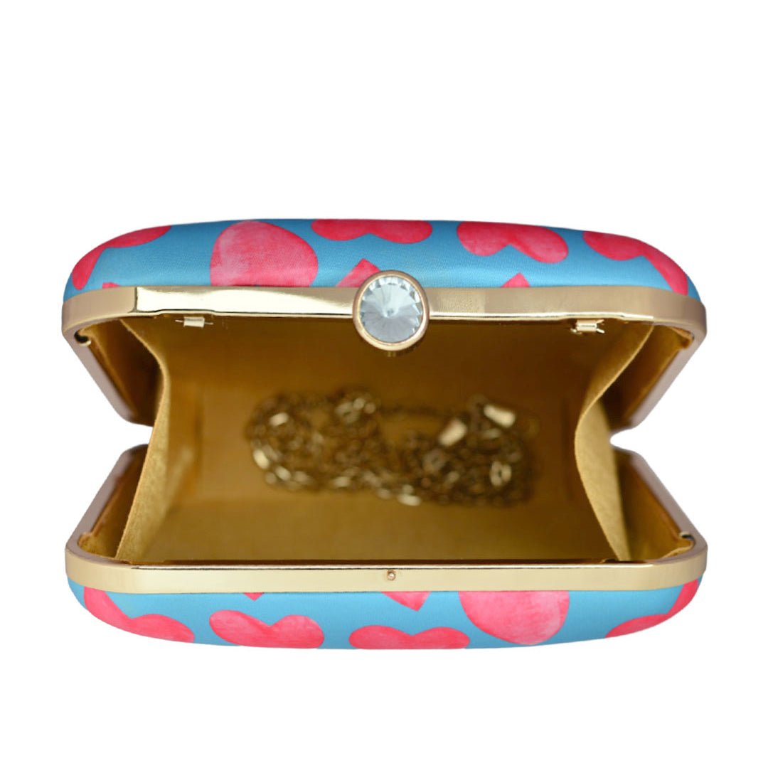 Artklim Pink Hearts Blue Valentine Clutch