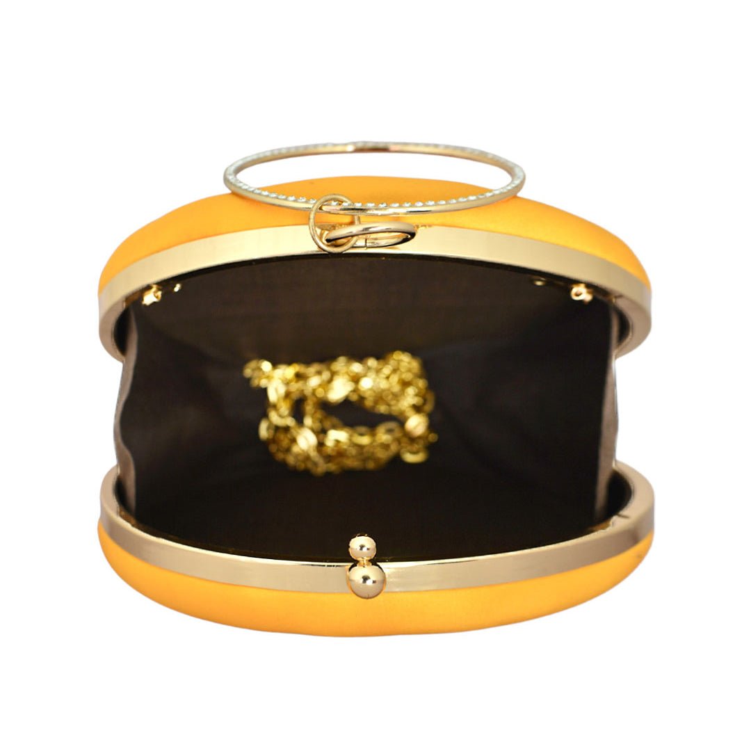Black Hair Woman Round Printed Clutch