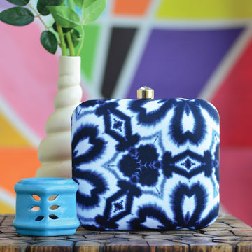 Royal Blue Printed Clutch