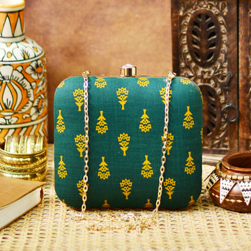 Green Pattern Fabric Clutch