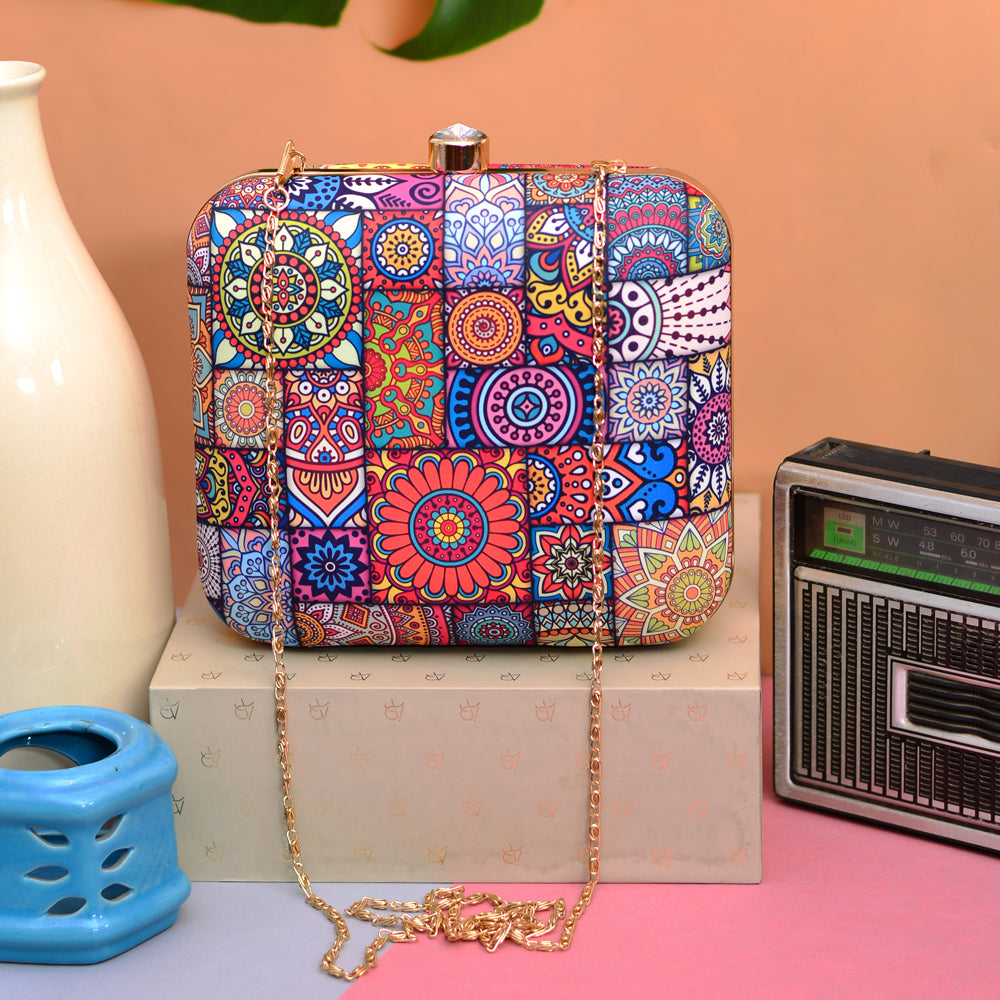Multi-Patterned Aesthetic Printed Clutch.