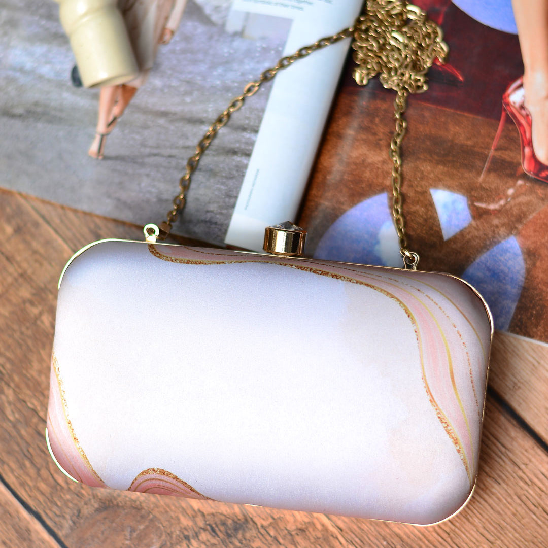 Peach-White Resin Print Clutch