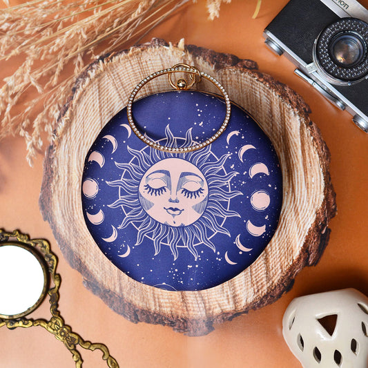 Sun-Moon Round Printed Clutch