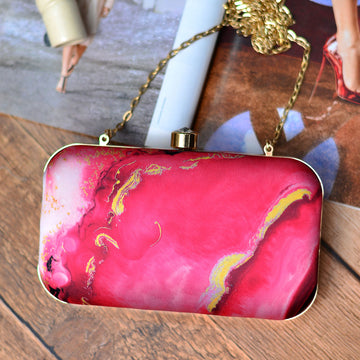 Hot Pink Resin Print Clutch