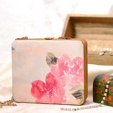 Pink Floral MDF Clutch