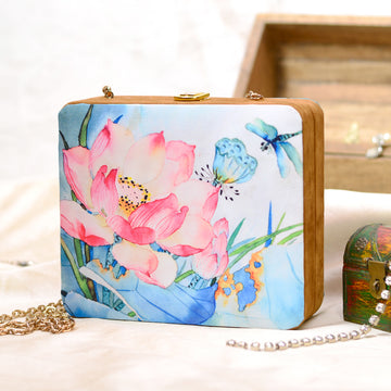 Light Lotus Printed MDF Clutch