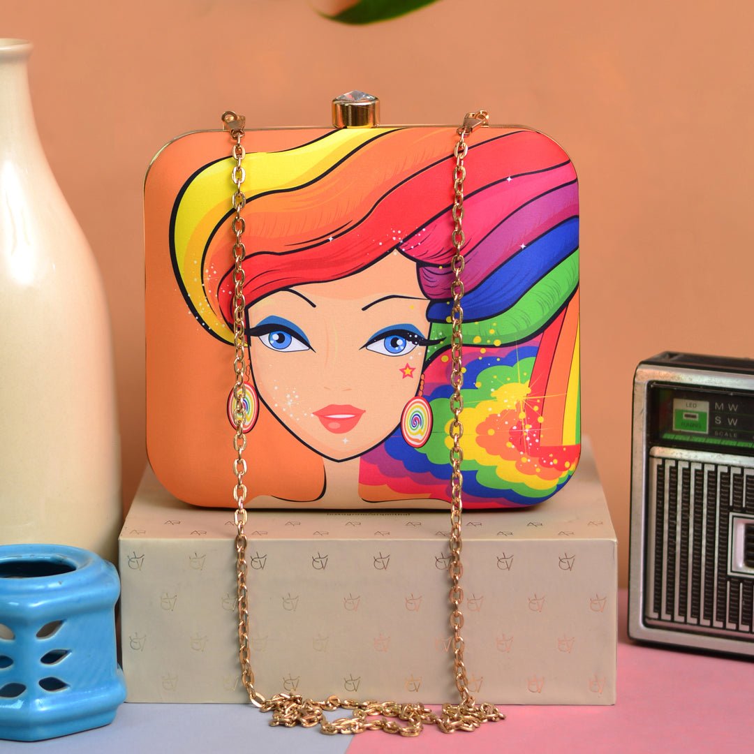 Rainbow Girl Printed Clutch