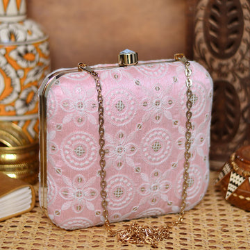 Light Pink Embroidered Clutch