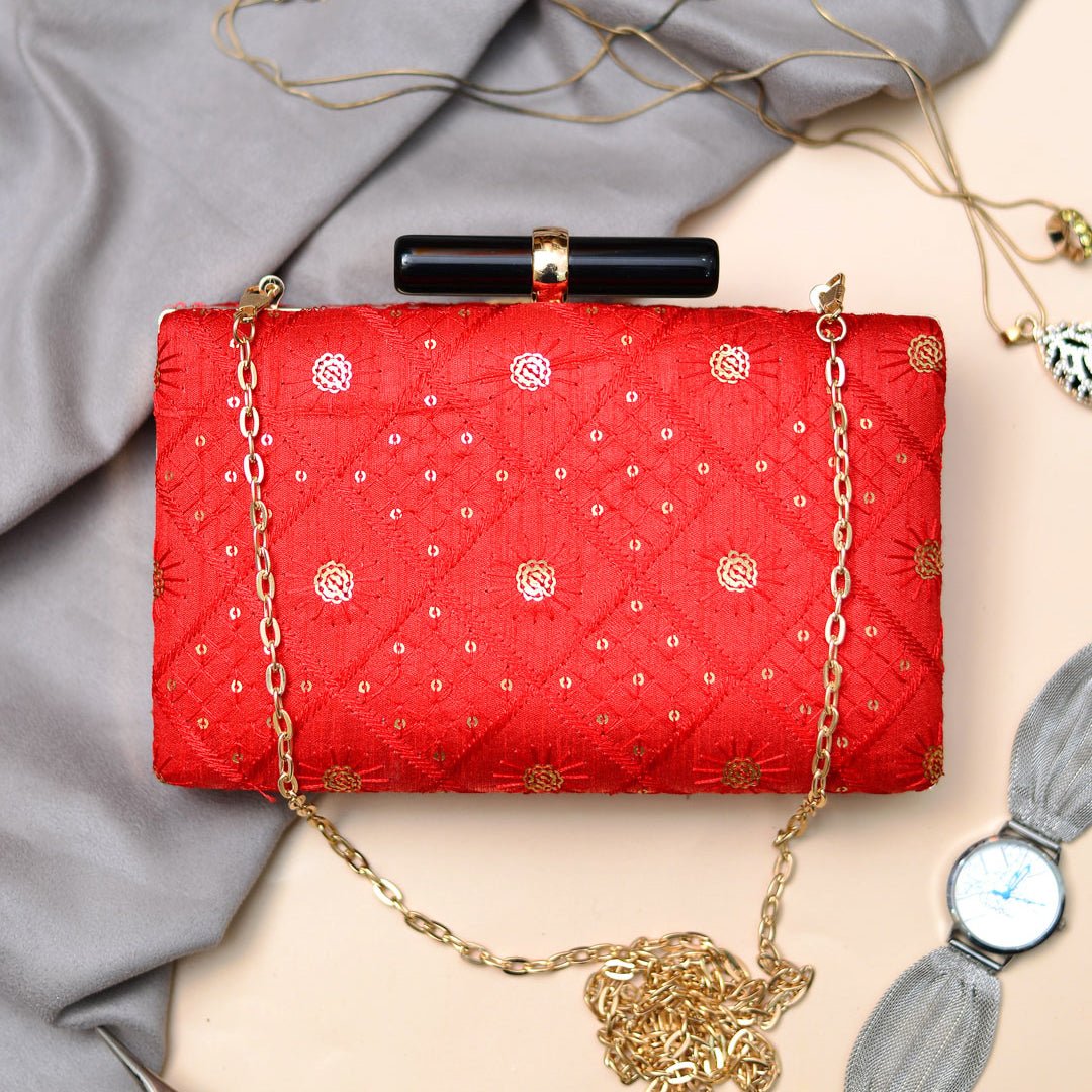 Red Seuence Embroidered Clutch