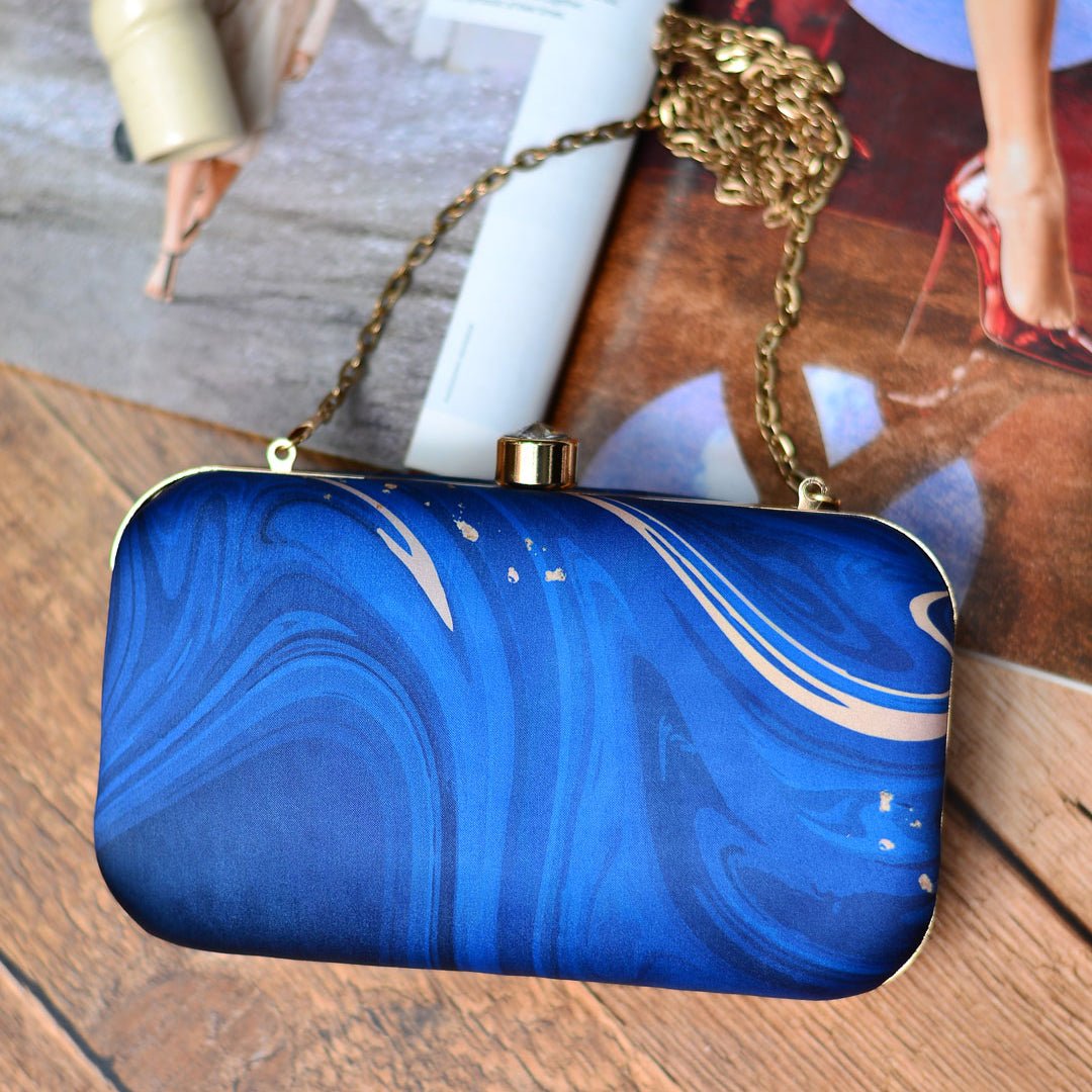 Blue-Golden Resin Print Clutch