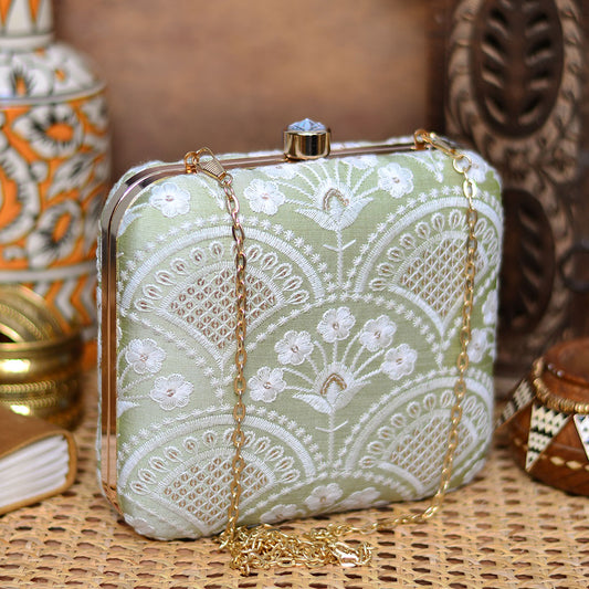 Light Green Embroidered Clutch