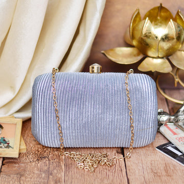 Grey Strip Pattern Clutch