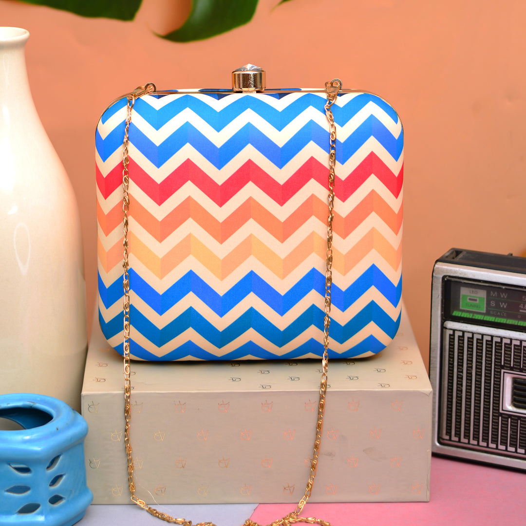 Zigzag Blue And Yellow Printed Clutch
