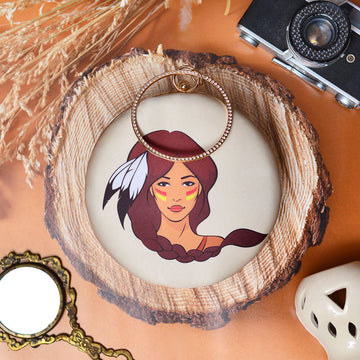 Brown Hair Woman Round Printed Clutch