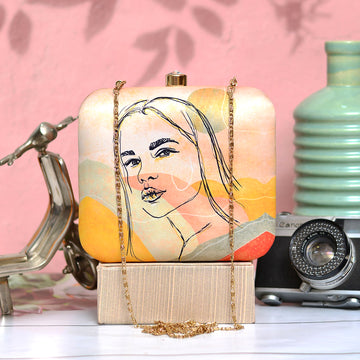 Woman Face Portrait Printed Clutch