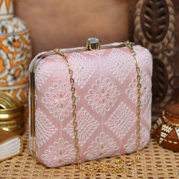 Light Pink Embroidered Clutch