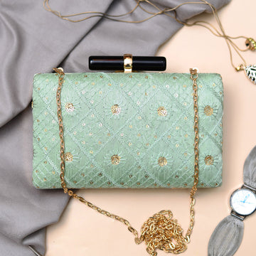 Mint Sequins Embroidered Clutch