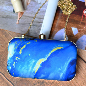 Blue-Yellow Resin Print Clutch