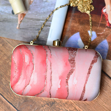 Glitter Coral Resin Print Clutch