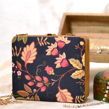 Peach Flower Printed MDF Clutch