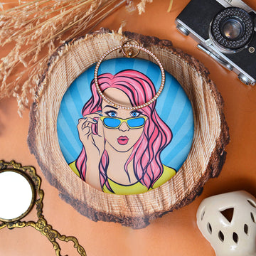 Quirky Woman Round Printed Clutch