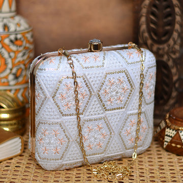 White Hexagon Style Clutch