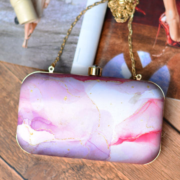 Purple-White Resin Print Clutch