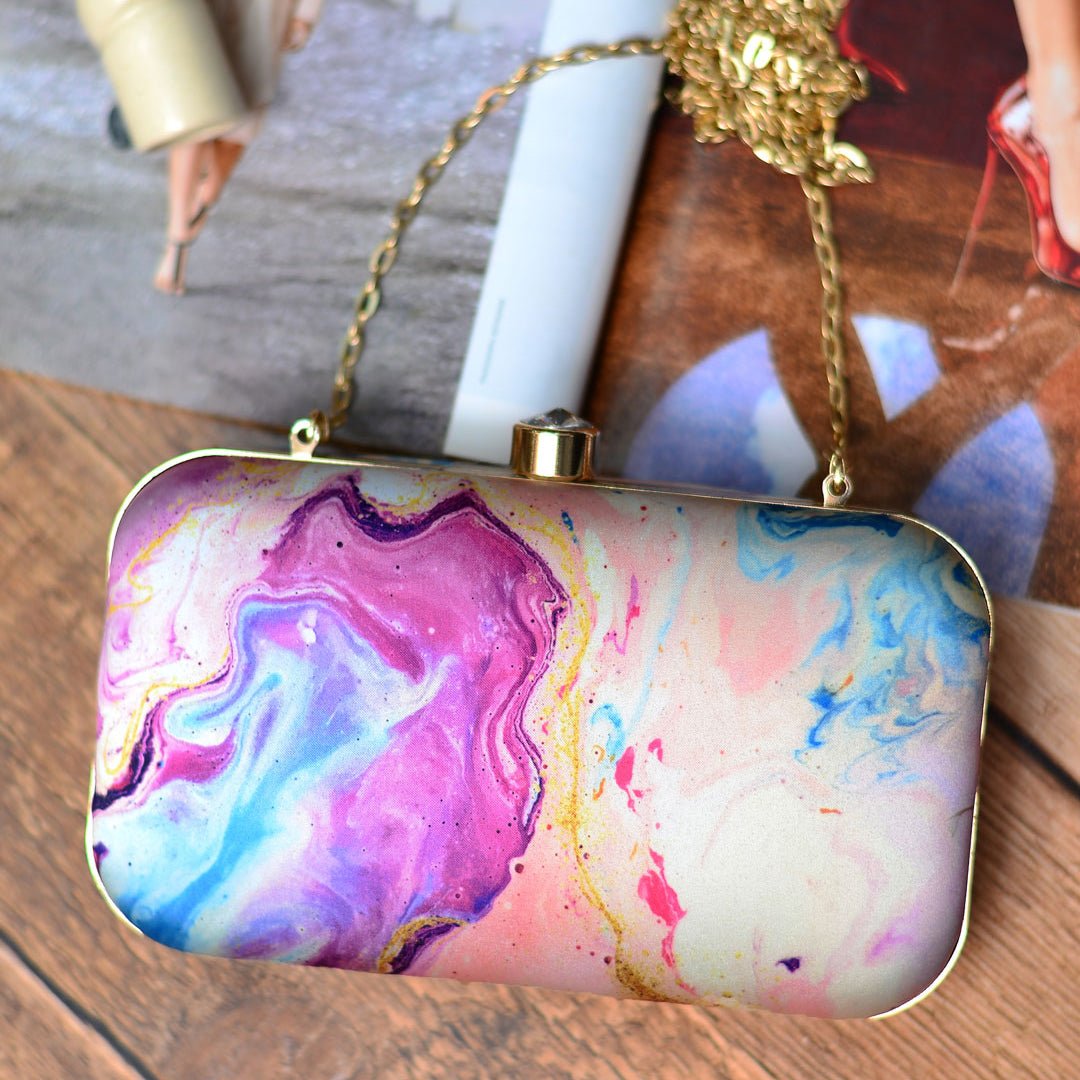 Purple-Peach Resin Print Clutch